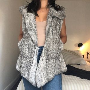 Rabbit fur vest with pockets
